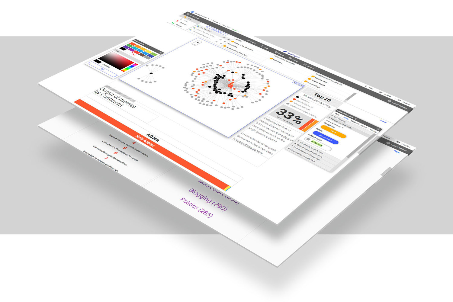 Quadrigram is a visual programming environment that lets you construct and share interactive data visualization projects quickly and easily, without any programming skills.